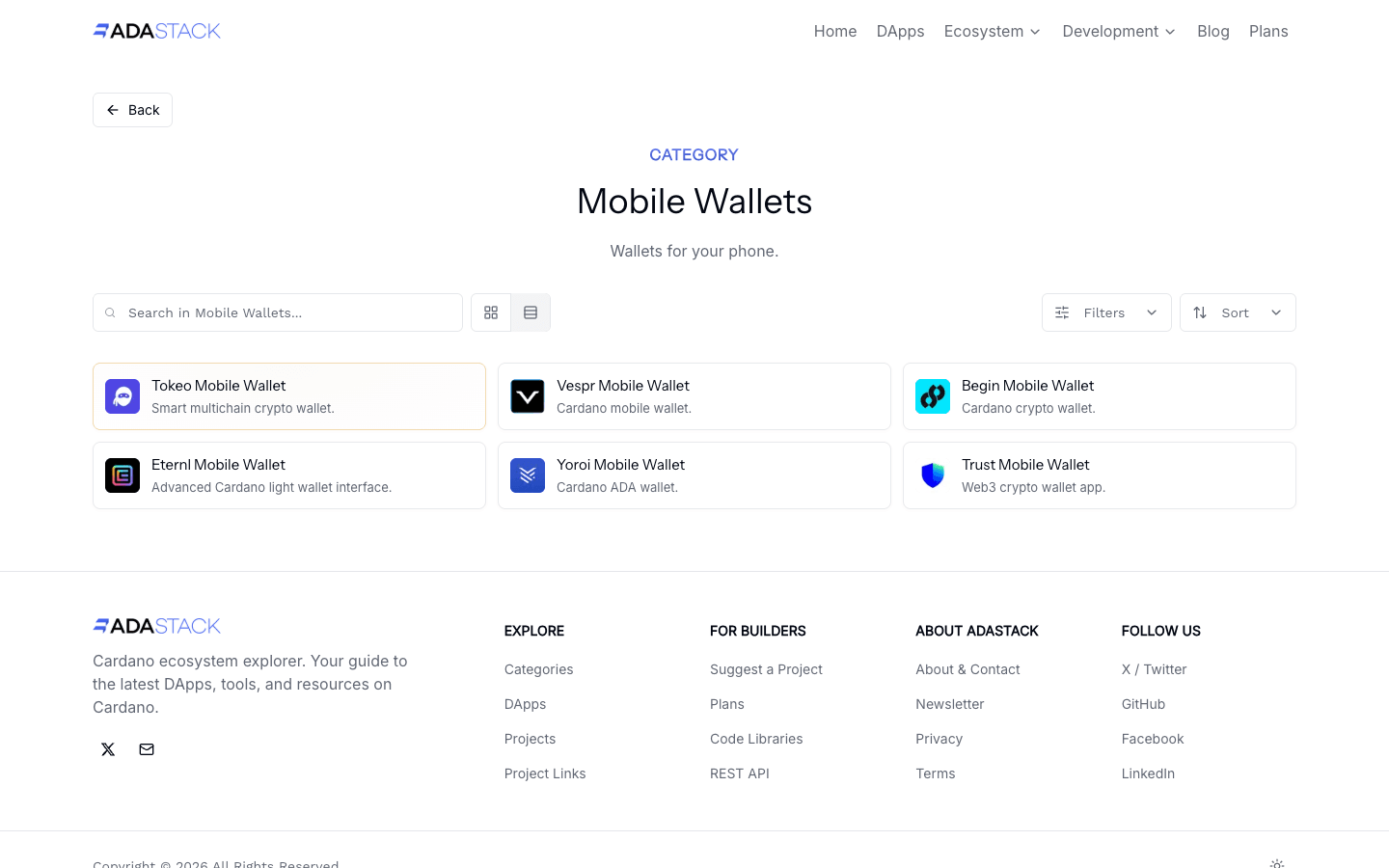 Featured placement showing Tokeo with gold styling at top of Mobile Wallets category