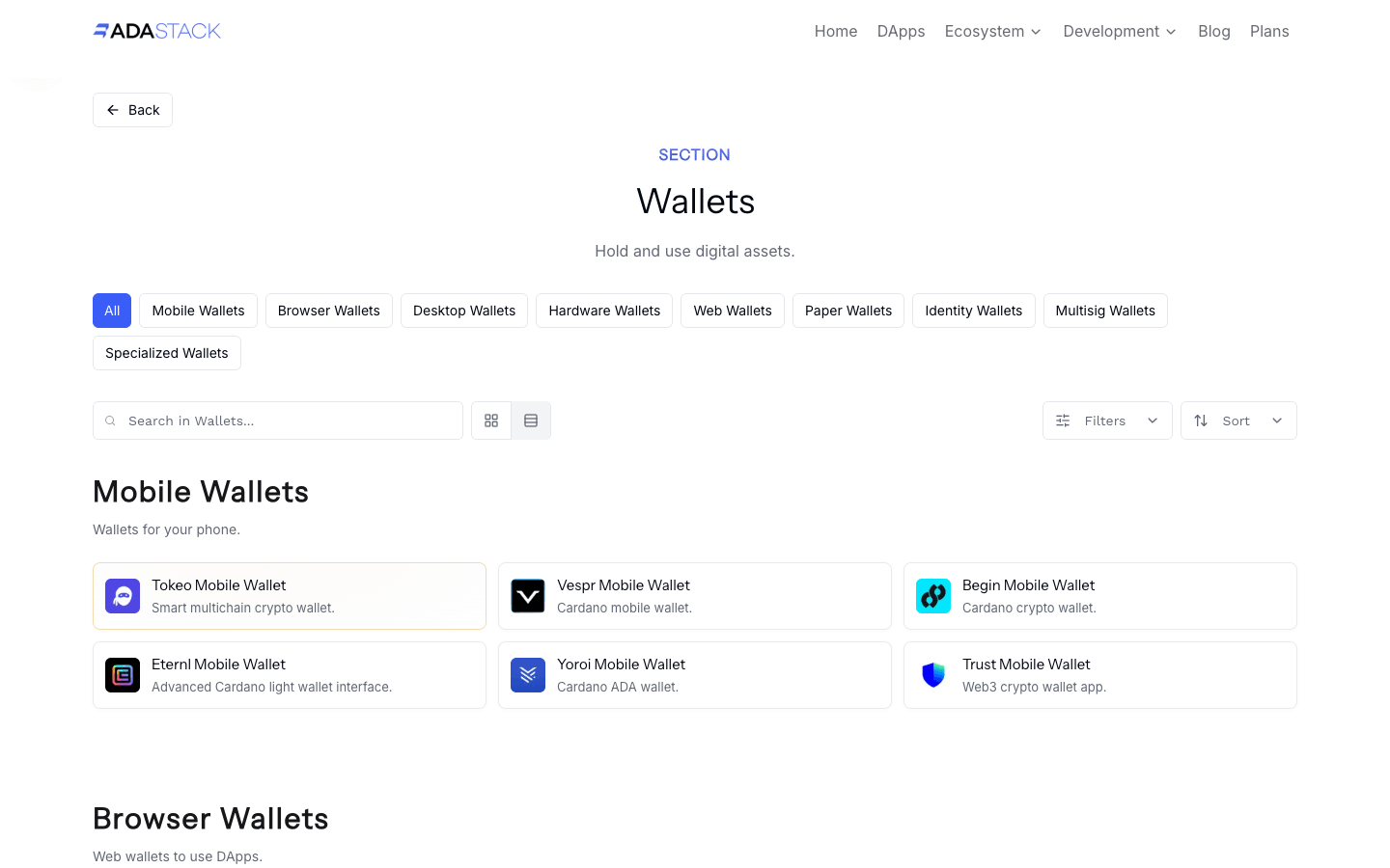 Featured placement showing Tokeo first in the Wallets section page
