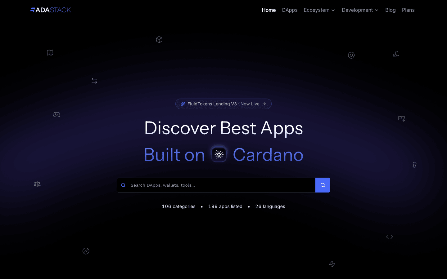 Home Spotlight in dark mode showing a FluidTokens product launch announcement
